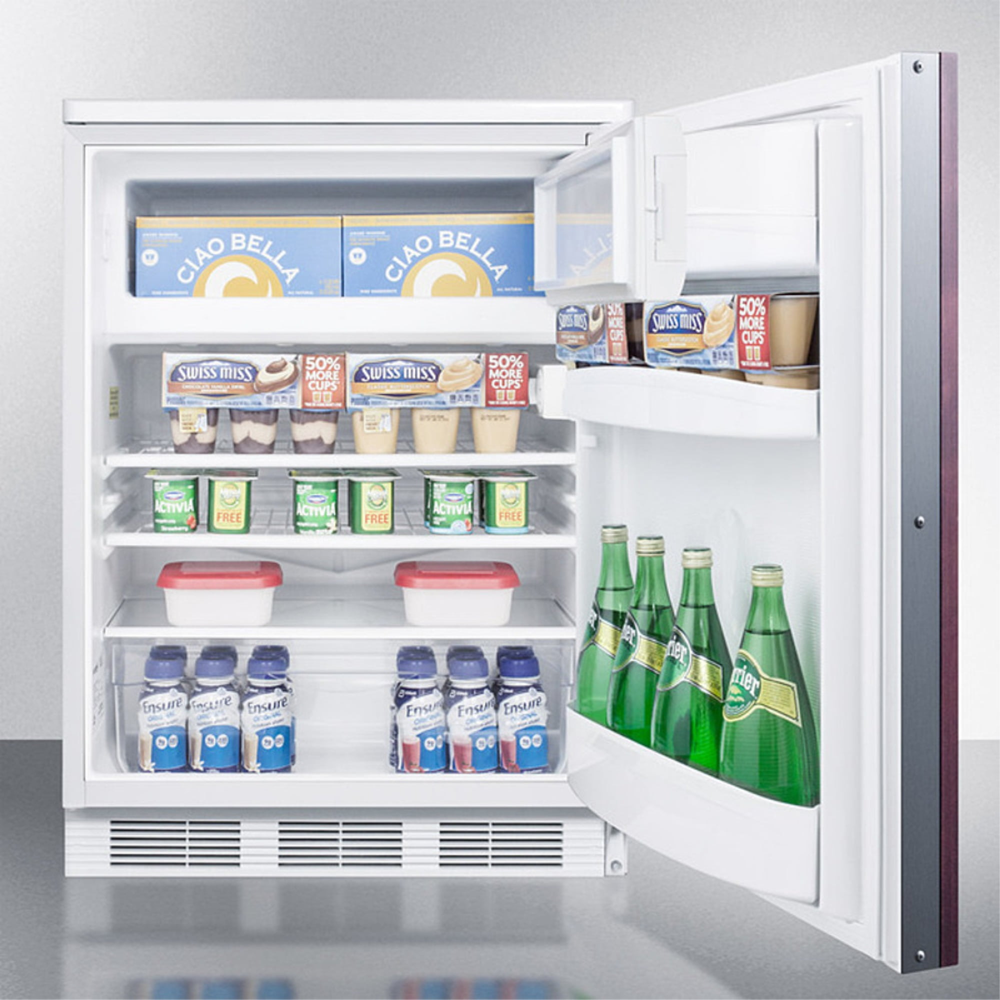 Built-in undercounter refrigerator-freezer for general purpose use, w/dual evaporator cooling, lock, integrated door frame for overlay panels, white cabinet