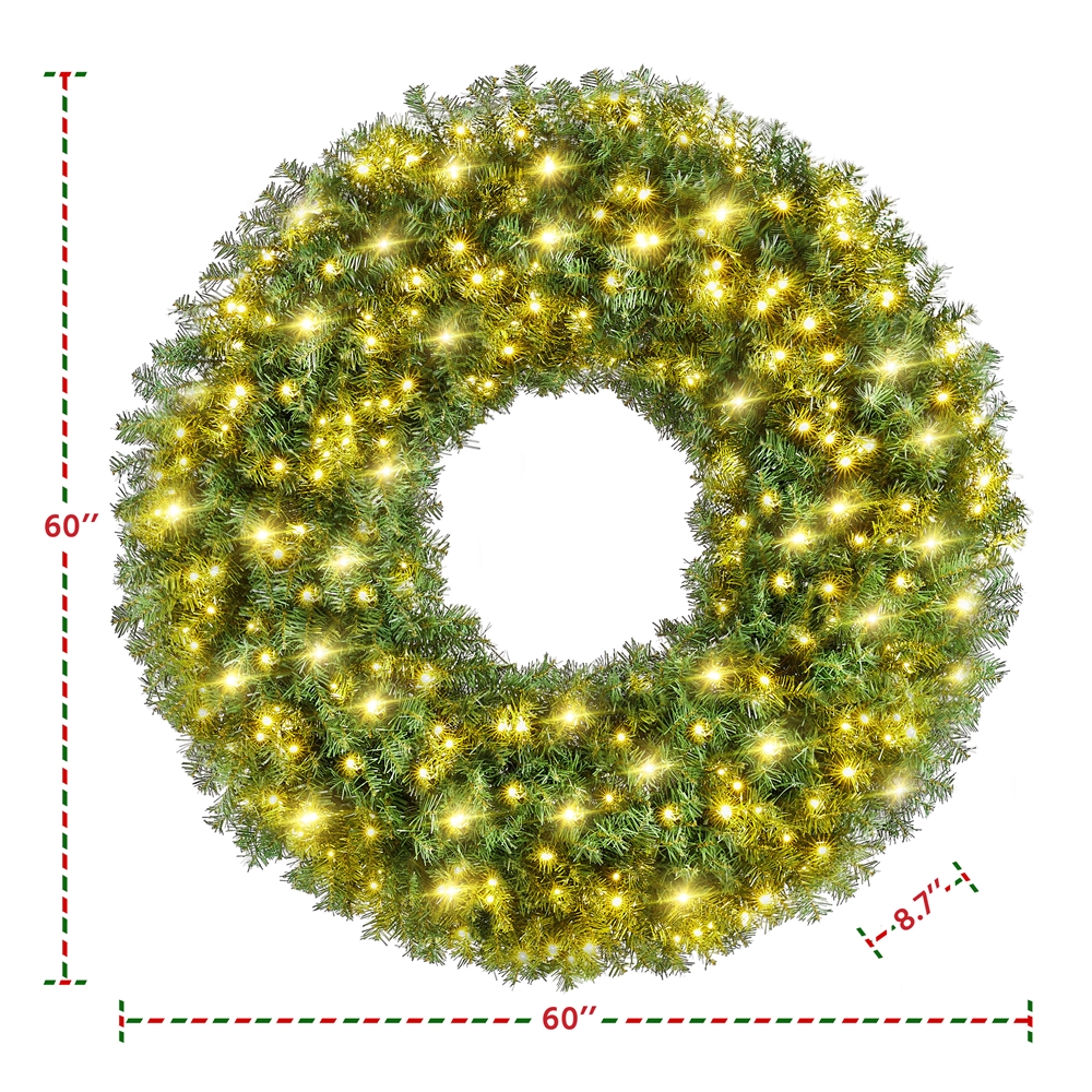 Alden Design 60in Artificial Christmas Wreath with 300 LED Lights, Green