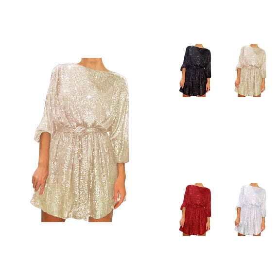 Women's Holiday Party Sequin Beaded Lace-Up Long Sleeve Dress – Size 14