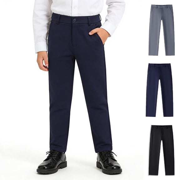 WELOIJEVBE Uniform Pants for Boys Straight Pants with Pockets Pull on Chino Pants Stretch Pants Navy School Pants for Boys Boys Back To School Clothes Teen Boys Clothes 14-16 Years