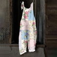 thumbnail image 7 of JULMCOMO Cotton Linen Jumpsuits for Women Floral Print Scoop Neck Loose Fit Overalls Tie Strap Sleeveless Casual Summer Overalls Cyan 3XL, 7 of 7