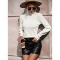 thumbnail image 4 of Women'S Fall Winter High Neck Sweaters for Women Lantern Sleeve Knitted Pullover Sweater Jumper Tops White XL, 4 of 9