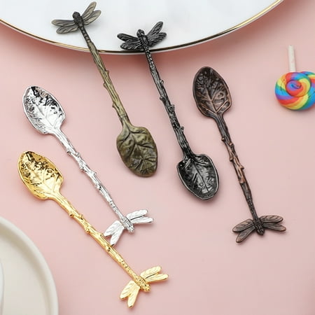 

Vnanda Retro Coffee Teaspoon Fork Vintage Royal Style Metal Carved Coffee Milk Small Spoon Mini Crystal Dessert Ice Cream Scoop Stereoscopic Alloy Coffee Spoons for Kitchen Dining Bar