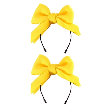 2Pcs Puppy Hairband Dog Dress Up Hat Pet Hair Accessories Bow Tie Pet Hair Hoop Dog Bowknot Cat Headdress YELLOW