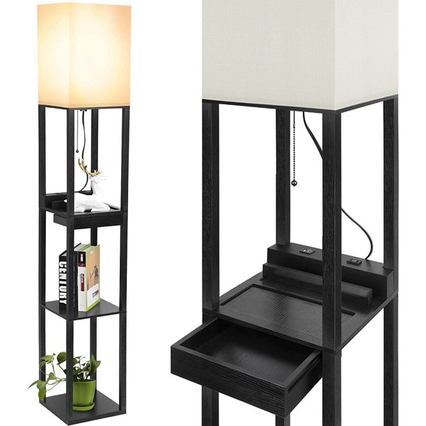 Column Floor Lamp with Shelves, Modern Shelf Floor Lamp with 9W LED