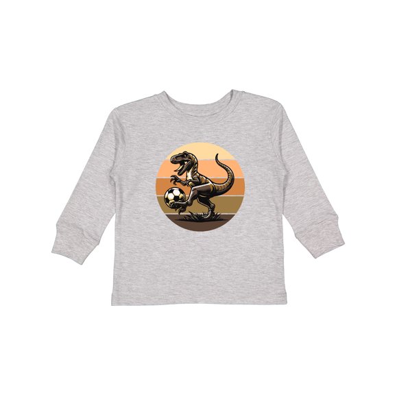 Inktastic Dinosaur Soccer Retro Sunset Boys Long Sleeve Toddler T-Shirt