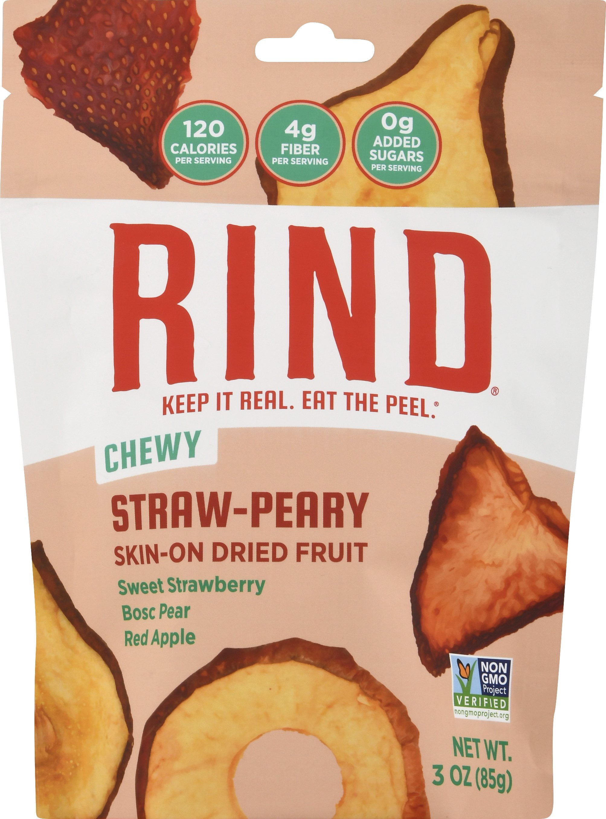 RIND Snacks Straw-Peary No Added Sugar Dried Fruit Superfood, Strawberry, Apple, Pear - 3 Ounce Bag Pack Of 12