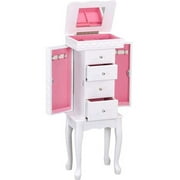 Angle View: Didi free standing Jewelry Armoire with flip top mirror, and hidden side jewelry doors, White Finish