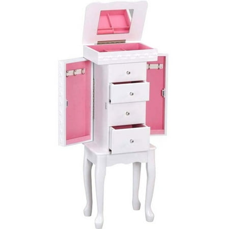 Didi free standing Jewelry Armoire with flip top mirror, and hidden side jewelry doors, White Finish