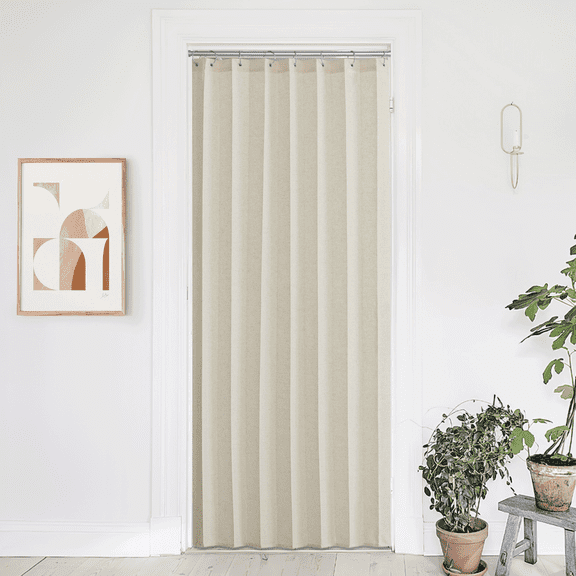 Coodeto Door Curtains for Doorway, Accordion Style Door Curtains Pleated Folding Linen Door Curtain Light Filtering Linen Curtains for Front Door/Sliding Door, 38"x80", Natural, 1 Panel