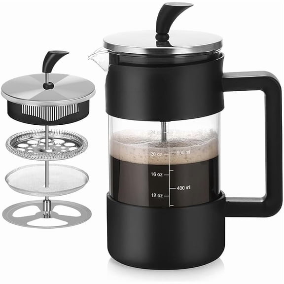 Press Coffee Maker, 34 oz Heat Resistant Thickened Borosilicate Glass Coffee Pot, Tea Maker with Fine 80 Mesh Filter & No-drip Spout, Large Capacity Brewer for Home, Office