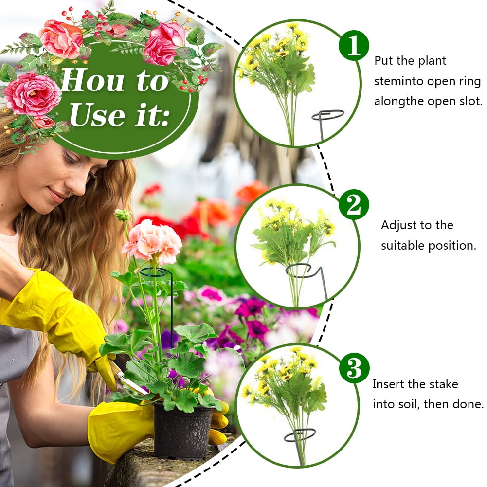 NOGIS 45 PCS Plant Support Stakes Kit, Garden Flower Support Stake Steel Single stalk Support Stake Plant Cage Support Ring Clips Ties for Flowers, Tomatoes, Peony, Lily, Rose