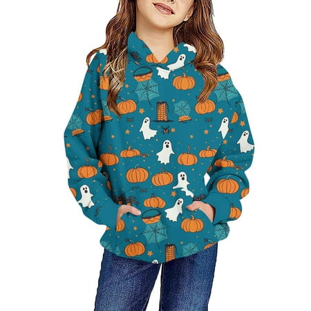 

Dxssxc Boys Girls Hooded Sweatshirts Halloween Long Sleeve Hoodie Cute Spooky Graphic Pullover with Pocket Size 10-12