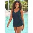 thumbnail image 3 of Swim 365 Women's Plus Size Sarong V-Neck Tummy Control One-Piece Swimsuit, 3 of 6