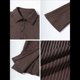 thumbnail image 4 of Camisa Corta A Rayas con Botones para Mujer, Blusa Ajustada de Larga, Camisa de Trabajo Color Café XXL, 4 of 9
