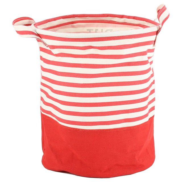 Cesta redonda plegable para la colada, cesto para ropa sucia en el hogar, almacenamiento en armario #raya roja