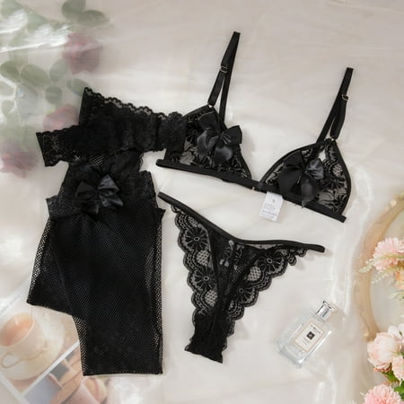 Generic Hot Sale Sexy Three-Point Transparent Tempting Chic Lace Sexy Lingerie Set 27339