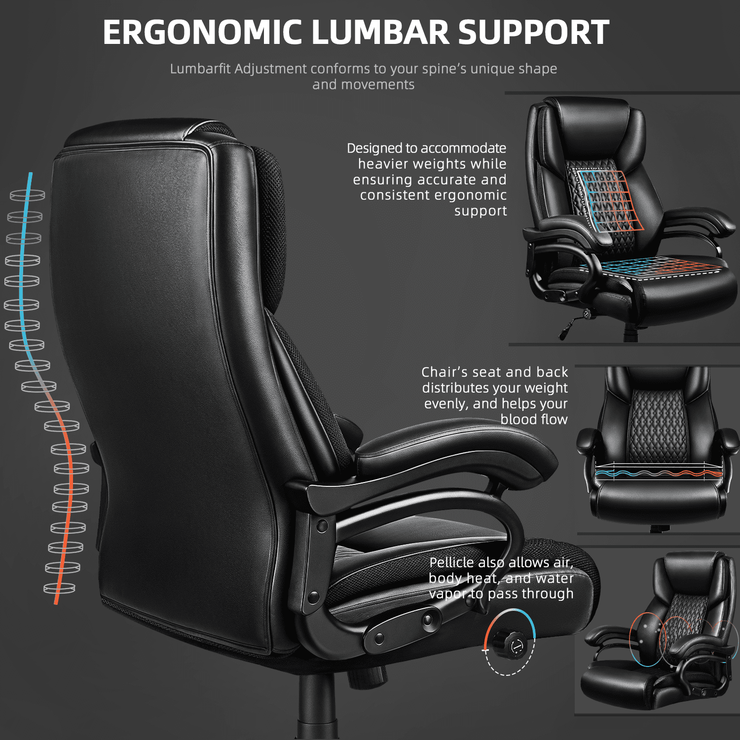 Waleaf Heavy Duty Big and Tall Office Chair 500lbs with Adjustable Lumbar Support,High Back Office Chair for Adults