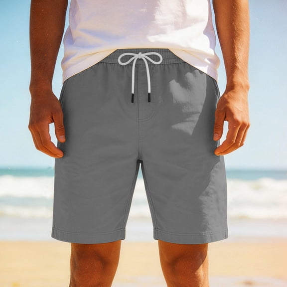 Summer Casual Shorts for Men Cotton 9 Inch Elastic Waist Loose Comfy Beach Travel Athletic Shorts