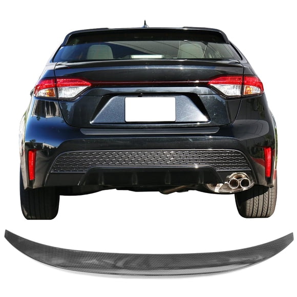IKON MOTORSPORTS , Aileron de Coffre Compatible avec Toyota Corolla Berline 2020-2025, Style IKON Couvercle de Coffre Arrière Aile Aspect Fibre de Carbone