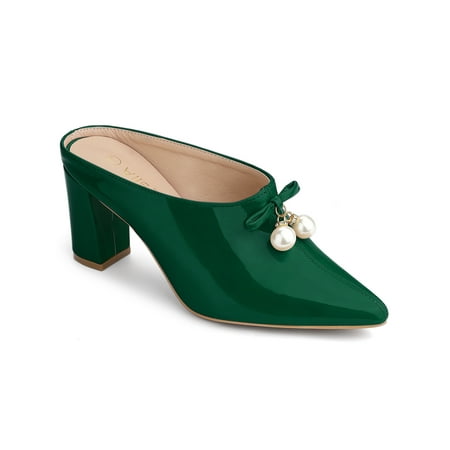 

Allegra K Women s Pearl Bow Chunky Heel Slides Mules