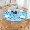 thumbnail image 2 of Round Fitted Vinyl Tablecloth with Elastic Edge 100% Waterproof Oil Proof PVC Table Cloth Wipe Clean Table Cover for Indoor and Outdoor, Daisy, 36"- 44", 2 of 6