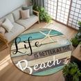 thumbnail image 2 of Life Is Better at The Beach Washable Area Rug&nbsp;5 ft Wood Grain Starfish Shell Summer Soft Round&nbsp;Rugs for Living Room, Non Slip Carpet for Bedroom&nbsp;Entryway Dining Room, 2 of 9