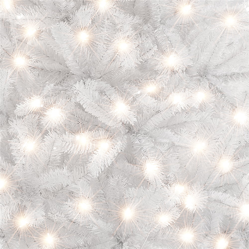 Alden Design 7.5ft Pre-Lit Fir Artificial Christmas Tree with Foldable Stand, White