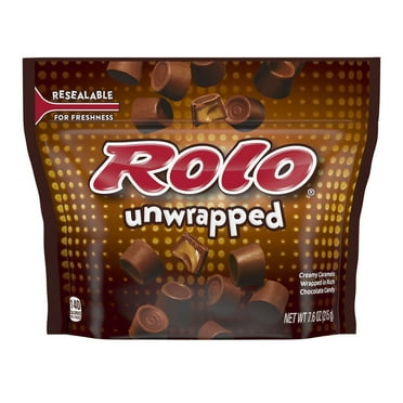 Rolo Unwrapped Rich Chocolate Caramels Candy, Resealable Bag 7.6 oz