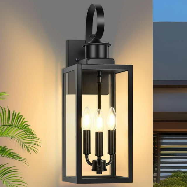 Lámpara de pared exterior Yochoice, 3 luces, 48 cm, impermeable, negra