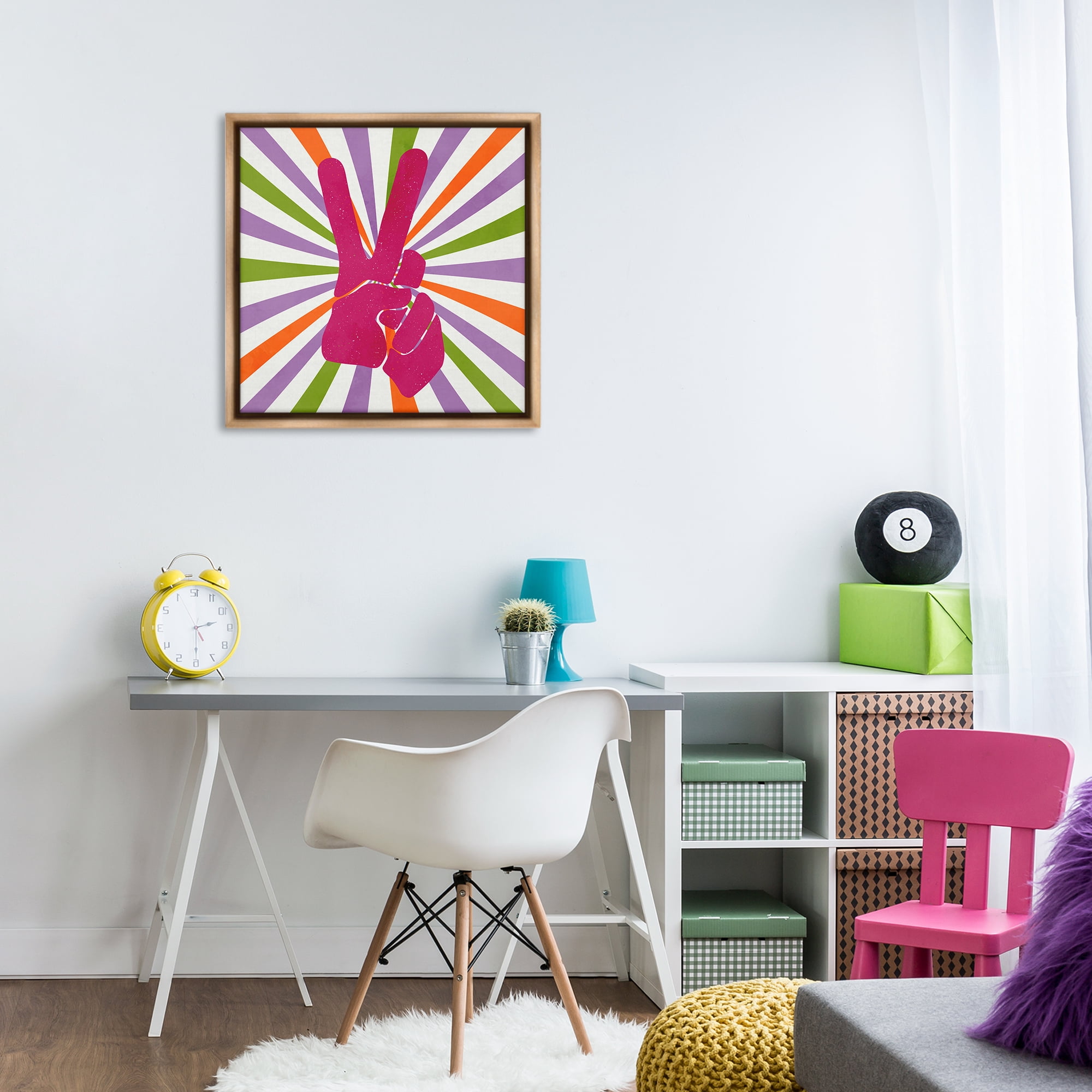 Stupell Industries Peace Sign on Stripes Abstract Painting Brown Floater Framed Canvas Art Print Wall Art, 25 x 25