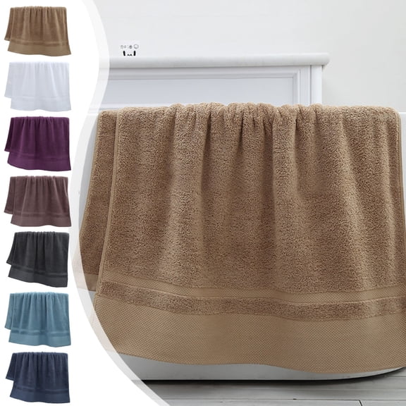 Cotton Bath Towel Oversized | 74x34 cm | Plush Thick Weave | Soft Absorbent | Adult Gym Beach Shower | Durable Colorfast | Hotel Quality | 120g Sky Blue White Khaki | 1 Piece