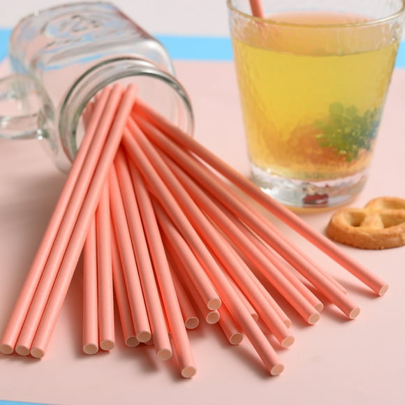 Zhuge 100 pajitas de papel biodegradables para suministros de fiesta, cumpleaños, decoraciones navideñas, color rosa