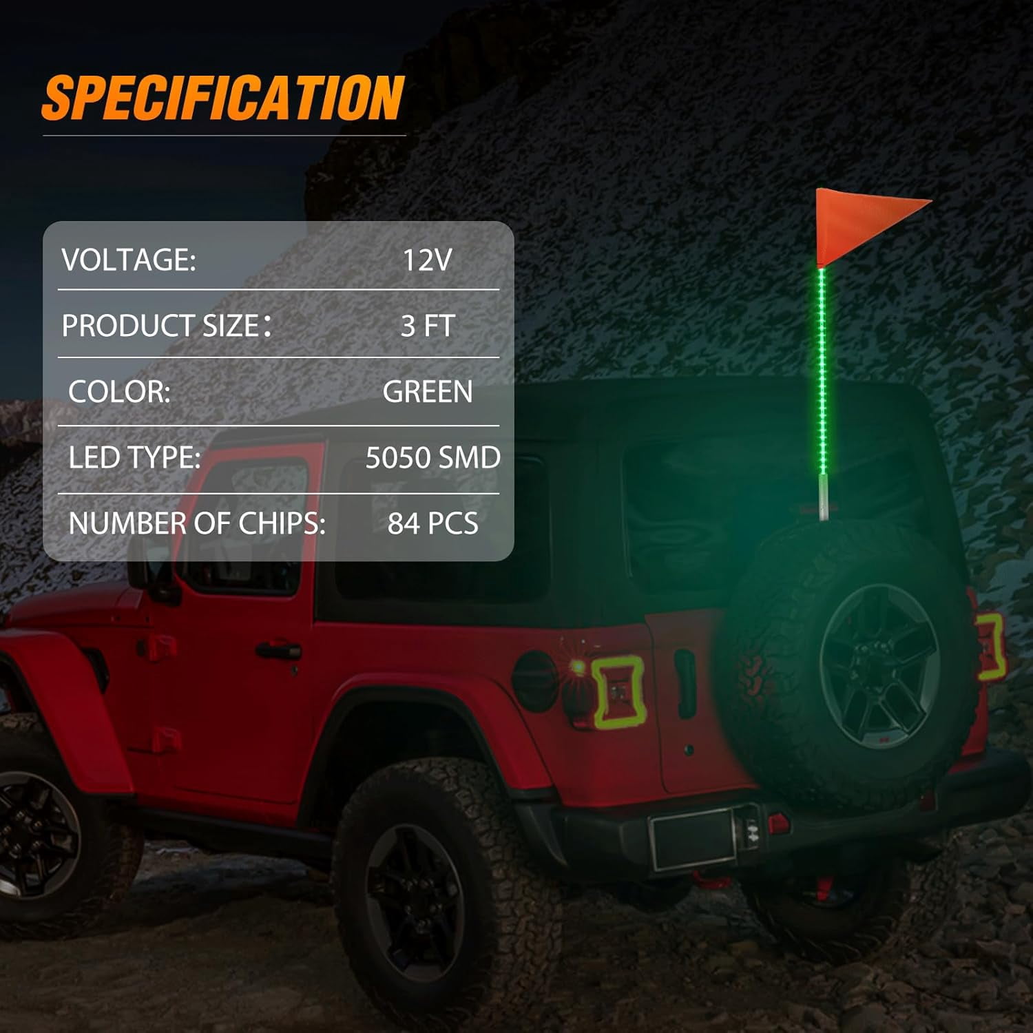 Nilight 1PCS 3FT LED Whip Light with Aluminum Base Green Color Safety Warning Pole Lighted Antenna Whips for RZR Polaris Dune Buggy Off-Road Truck UTV ATV