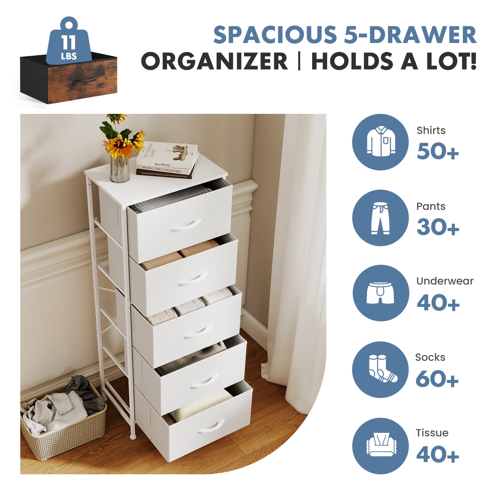 CONCETTA 5 Fabric Storage Cabinet, TV Stand, Clothing Storage, Living Room And Bedroom, White
