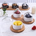 thumbnail image 3 of Salad Bowl Set with Glass Lid Wood Tray Ceramic Tableware Set Snack Plate, 3 of 9
