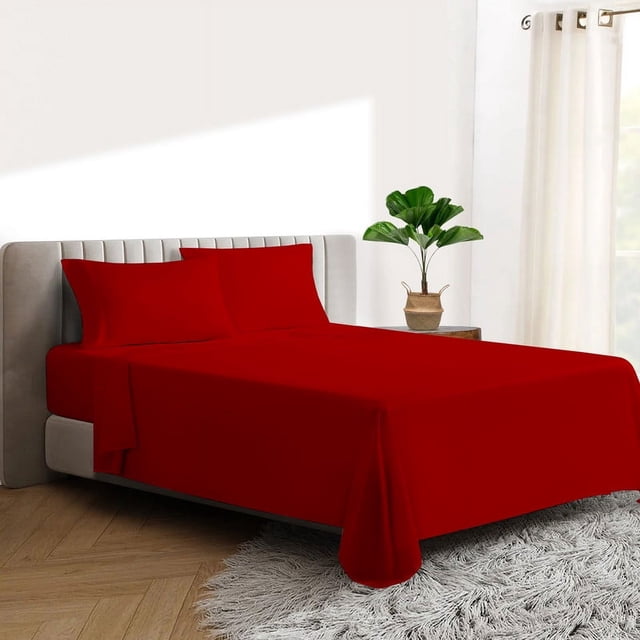 600 TC Egyptian Cotton RV King Bed Sheet Set Include's - 15" inch Deep Fitted Sheet | 1 Flat Sheet | 2 Pillowcases | Blood Red Solid