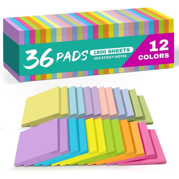 Sticky Notes, 36 Pads, 3x3 Inches Self-Stick Note Pads, Perfect for Office, Study, and Daily Life Organization - Bright