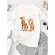 thumbnail image 2 of Camiseta básica para mujer verano SuaveWomen's Stylish Fox Print Round Neck Short Sleeve T-Shirt, Casual Summer Top with Creative Leaf Fox Design, Comfortable Polyester Blend Tee for Casual Attire,, 2 of 6