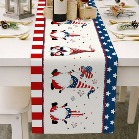 

American Flag Memorial Day Independence Day Table Runner Patriotic 4th of July Table Runners Burlap Kitchen Dinning Decor for Summer Seasonal Holiday Indoor Outdoor Home Party 13x70 Inch