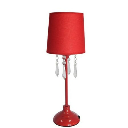 Simple Designs Table Lamp with Fabric Shade and Hanging Acrylic Beads