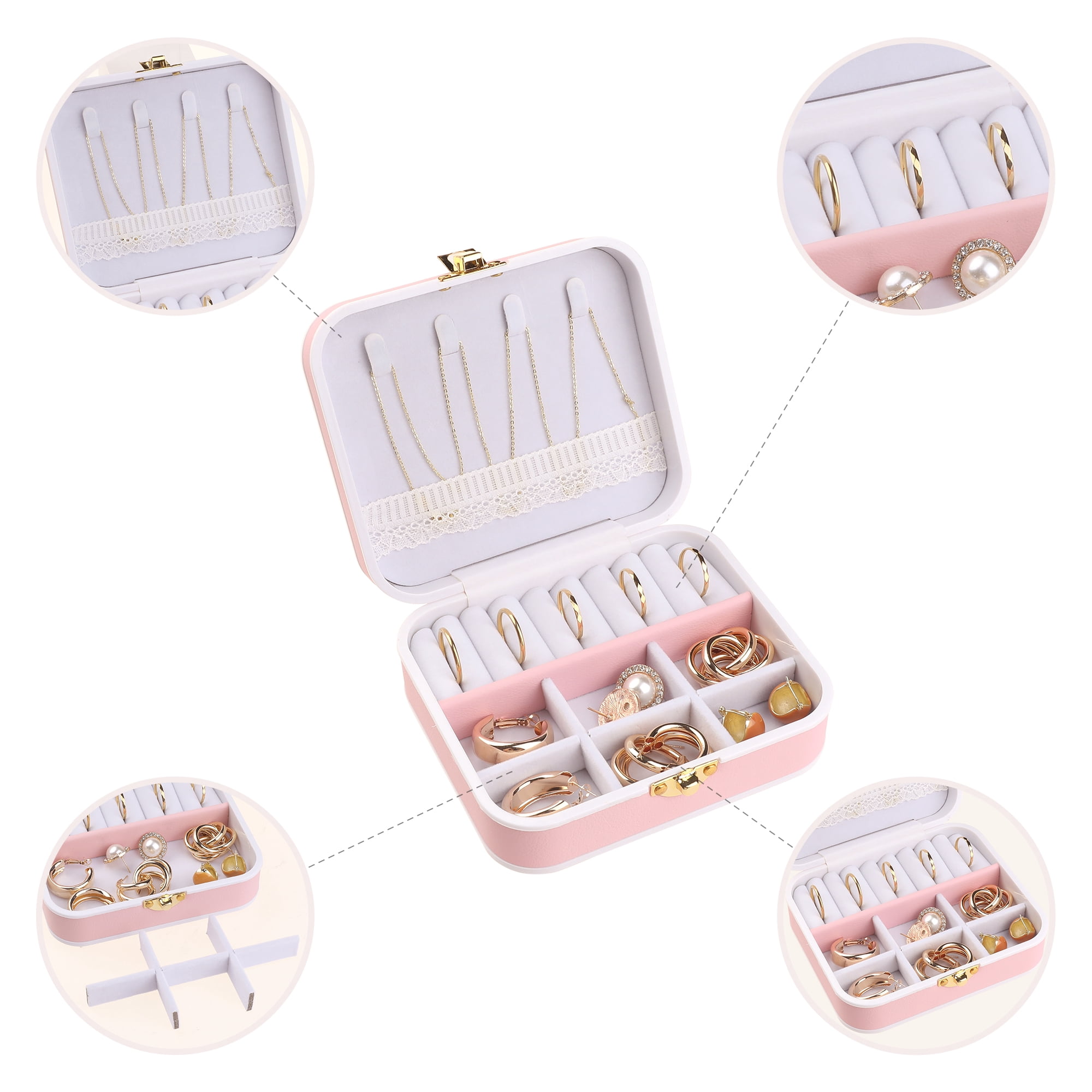 Unique Bargains Travel Jewelry Box Small Portable PU Leather Jewelry Organizer Case Pink