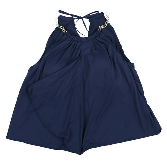 Michael Kors Women's Tankini Top Chain High-Neck Swimsuit Keyhole Solid Navy New