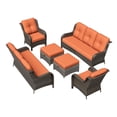 thumbnail image 6 of Meetleisure 6 Piece Wicker Patio Furniture Set, Rattan Chairs with 3-Seater Sofa, Ottomans, High Back, Deep Seating, Wide Armrest, Thick Cushions for Deck Porch, Orange, 6 of 9