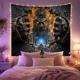 thumbnail image 2 of Deity Face with Fiery Portal and Clenched Stone Fists, Dramatic Fantasy for Dark Art Lovers, Mythical Gateway Decor, Halloween Gift Tapestry Wall Hanging for Bedroom and Living Room, 2 of 7