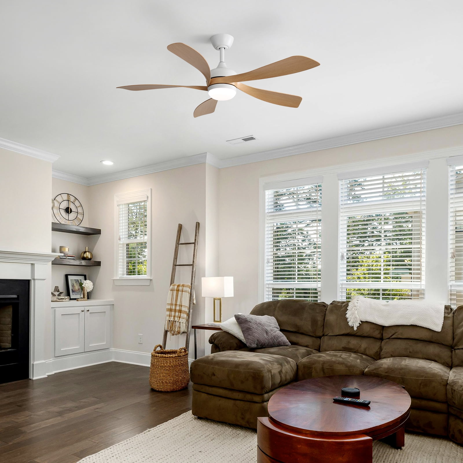 Ceiling Fan 45 Inch with Light and Remote Control, Indoor Smart Ceiling Fan and LED Light Fixture with Reversible DC Motor for Living Room Bedroom, White