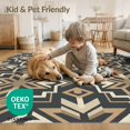 thumbnail image 4 of ODIKA 4'x6' Washable Area Rug Stain Resistant, Low Pile, Easy Care Abstract Neutral Tan Tone Repeating Shapes Refined Interior Farmhouse for Dorm Room, Small Living, 4 of 7