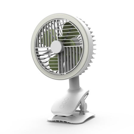 

Clipped USB Desk Fan Three Speeds Adjustable USB Rechargeable for Hiking White