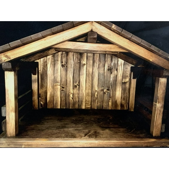 JacobsWoodDesigns Large Wood Nativity Stable/Creche Decorative Collectible 1 Piece