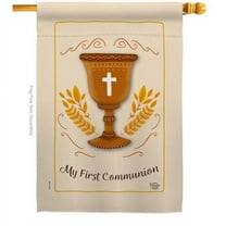 Ornament Collection H192207-BO My First Communion Religious Double-Sided Garden Decorative House Flag, Multi Color